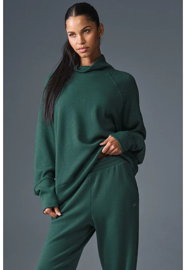 Waffle Weekend Escape Mock Neck Long Sleeve - Winter Ivy - Winter Ivy / XS