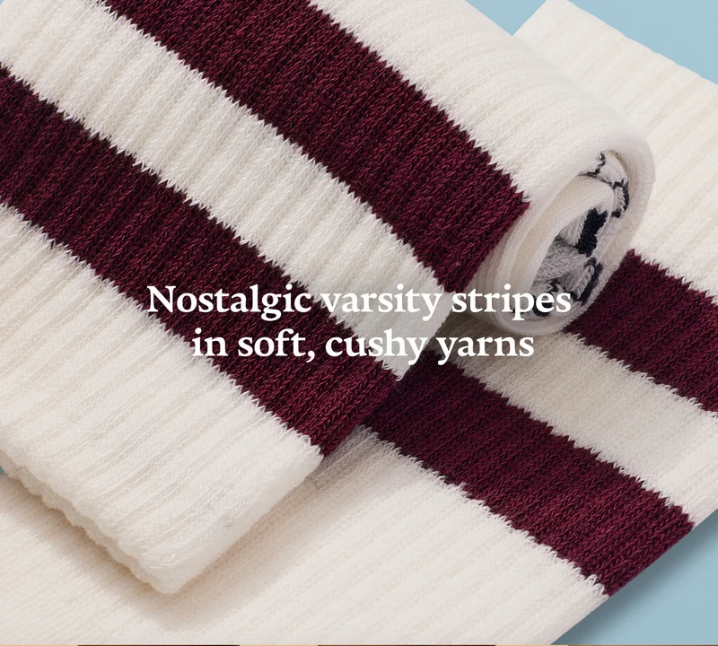 Nostalgic varsity stripes in soft, cushy yarns