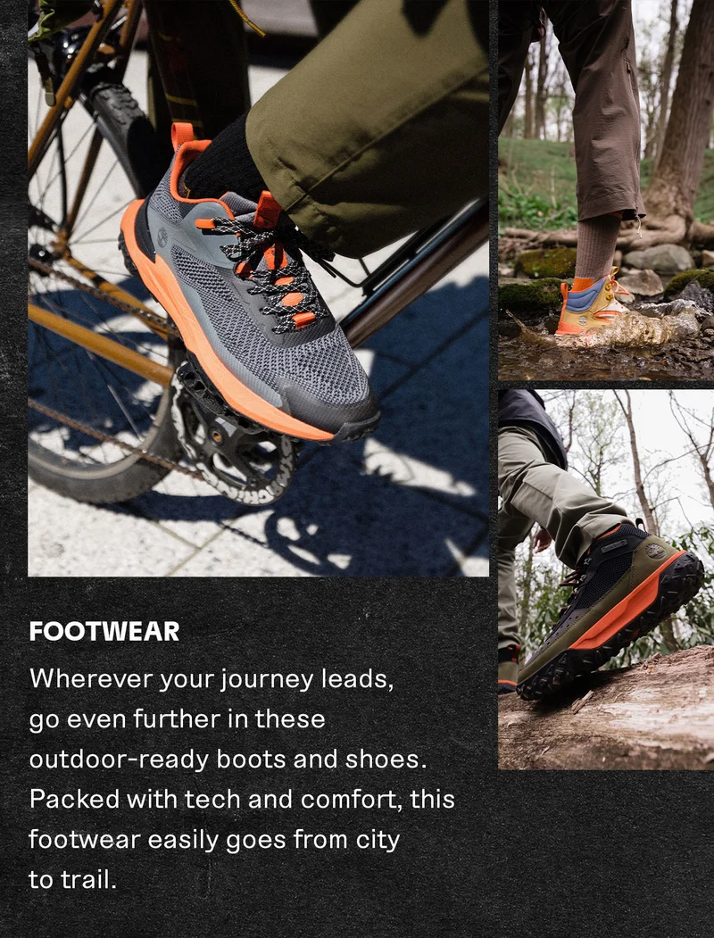 FOOTWEAR. Wherever your journey leads, go even further in these outdoor-ready boots and shoes. Packed with tech and comfort, this footwear easily goes from city to trail.