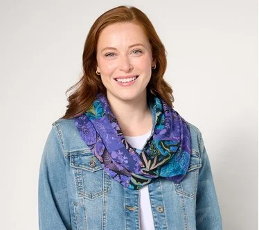 Susan Graver Printed Oblong Scarf with Self Fringe