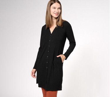 Susan Graver Regular Sweater Rib Knit Button-Front Duster Cardigan