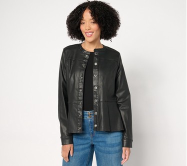 Susan Graver Coated Denim Peplum Jacket
