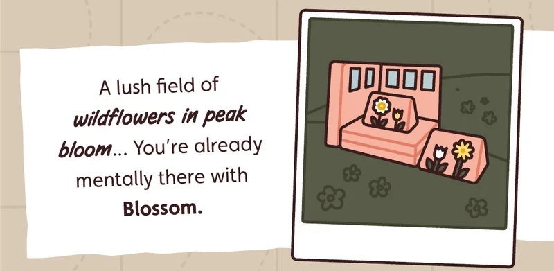 A lush field of wildflowers in peak bloom… You’re already mentally there with Blossom.