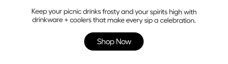 Keep your picnic drinks frosty and your spirits high with drinkware + coolers that make evey sip a cleebration.