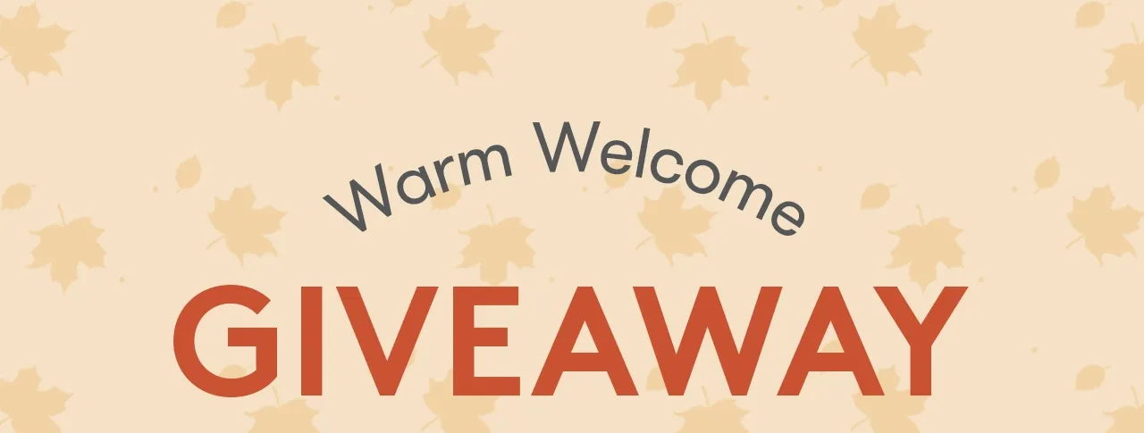 A promotional banner announcing the "Warm Welcome Giveaway," inviting users to win over $4,500 in prizes, including a nutribullet Baby® Steam + Blend, with autumn leaves in the background to add a seasonal touch.