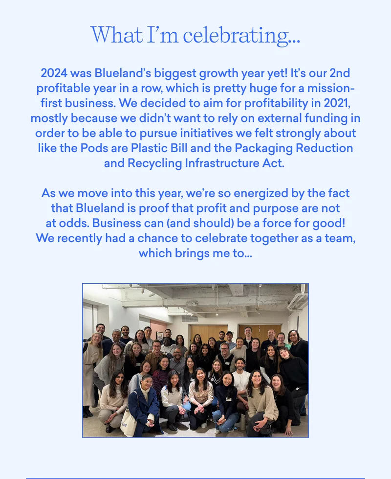 I'm celebrating Blueland's biggest growth year, our amazing team.