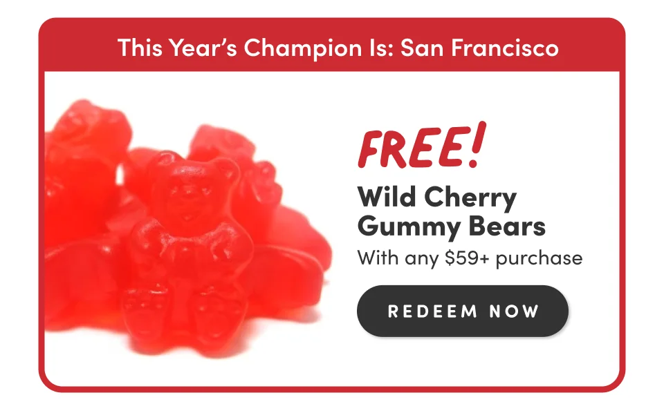 FREE! Wild Cherry Gummy Bears; With any $59+ Purchase. Redeem now
