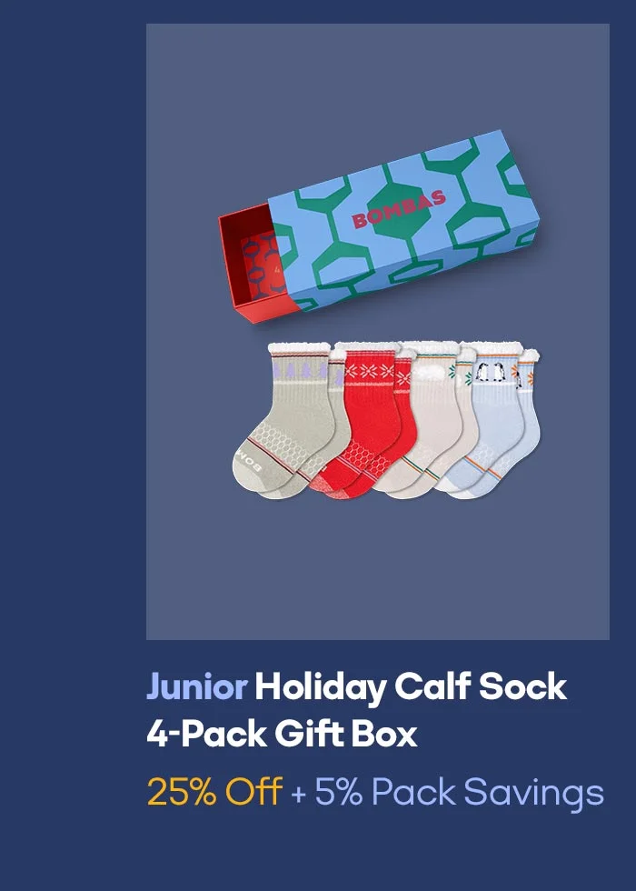 Junior Holiday Calf Sock 4-Pack Gift Box 25% Off + 5% Pack Savings