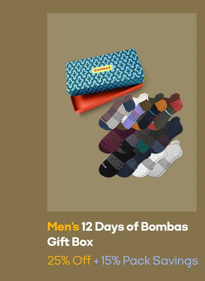 Men's 12 Days of Bombas Gift Box 25% Off + 15% Pack Savings