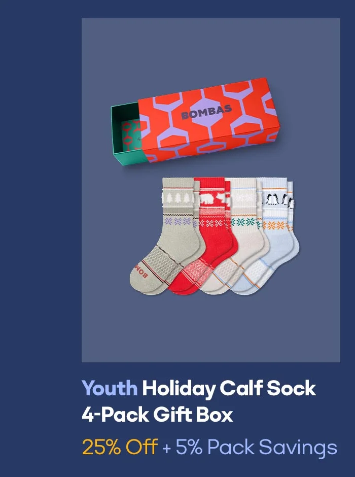 Youth Holiday Calf Sock 4-Pack Gift Box 25% Off + 5% Pack Savings
