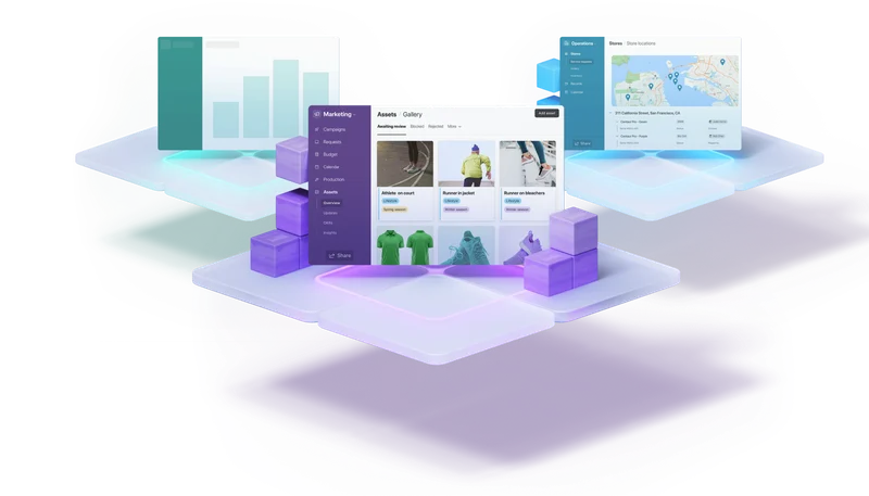 3 different Airtable apps floating in mid-air
