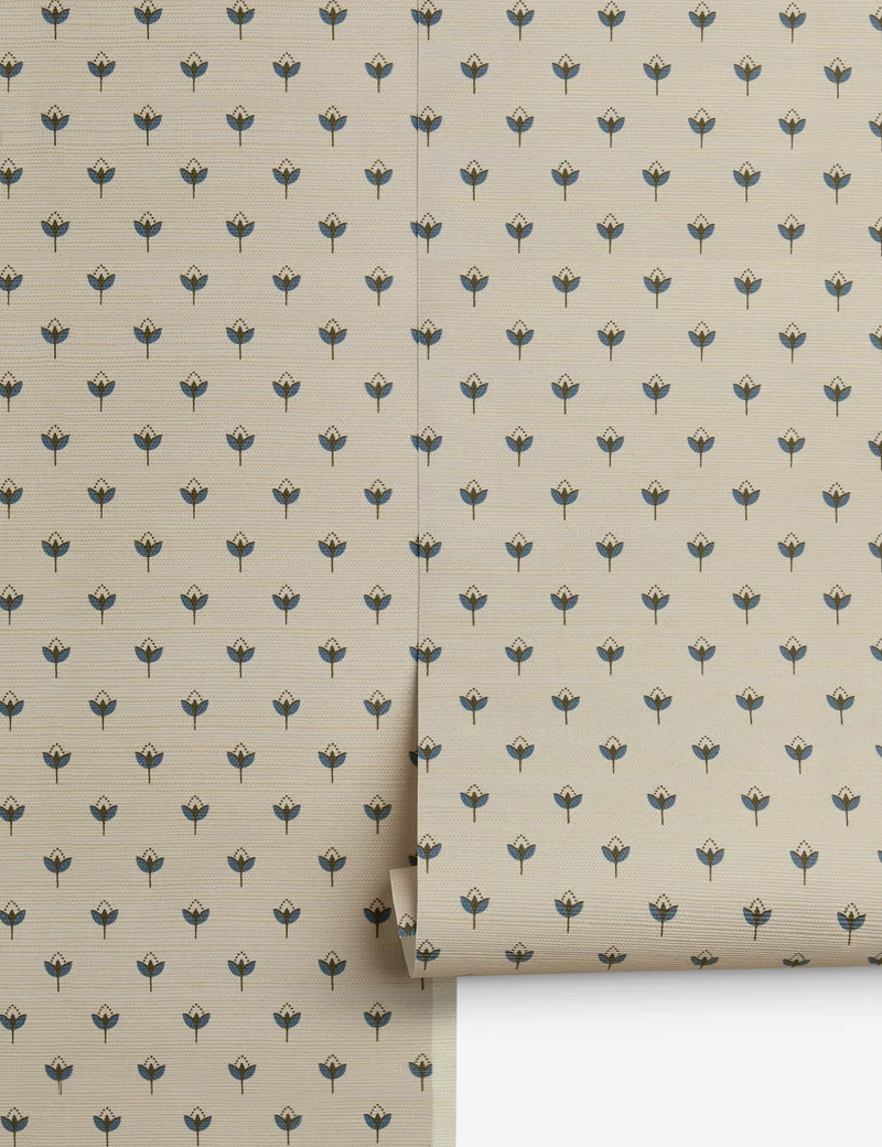 Image of Poiret Grasscloth Wallpaper, Fern and Denim