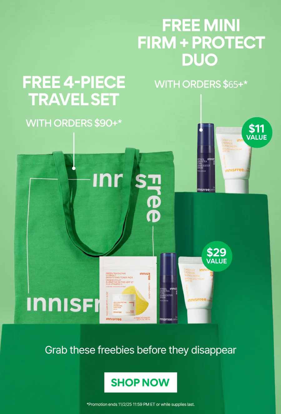 FREE MINI FIRM + PROTECT DUO WITH ORDERS $65+, FREE 4-PIECE TRAVEL SET WITH ORDERS $90+
