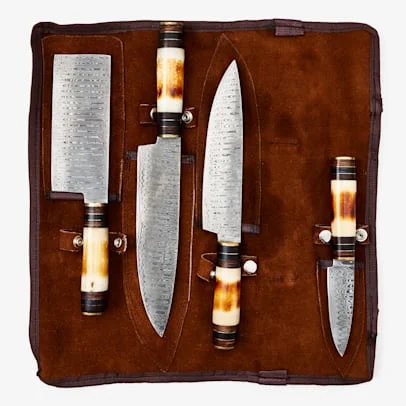 5-Piece Damascus & Bone Knife Set