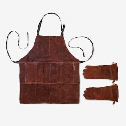 Leather Grill Apron & Gloves Set