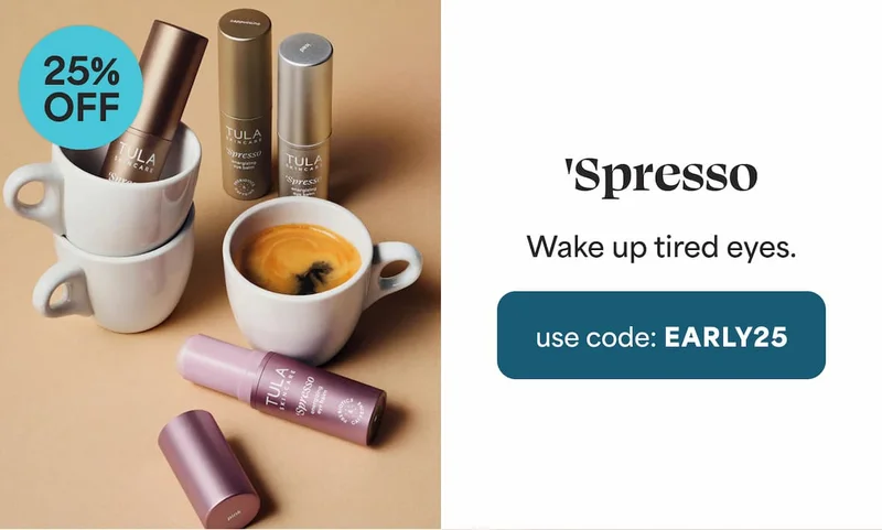 'Spresso 25% OFF Wake up tired eyes. -- use code: discount code