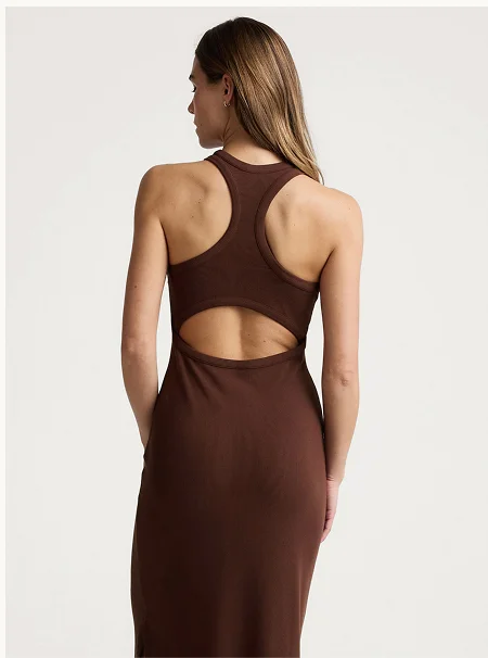 Ribbed High Neck Maxi Dress in Iced Mocha