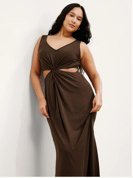Maxi Around The World Front Twist Dress in Espresso
