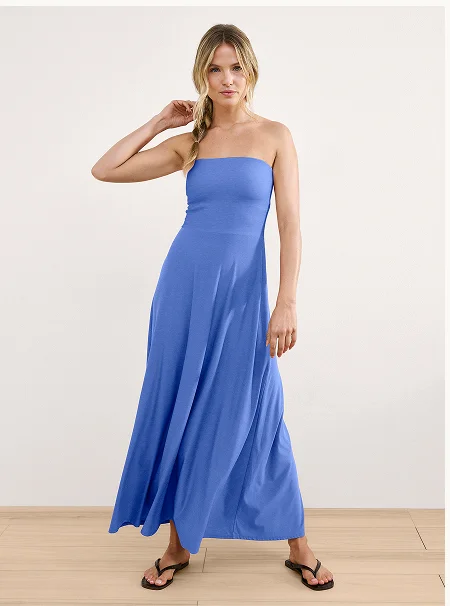 Featherweight Strapless Maxi Dress in Wild Flower Blue Heather