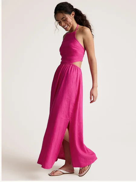SoftWash Linen Halter Dress in Pink Glow