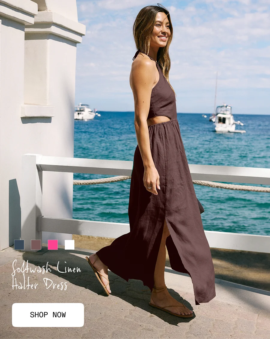 SoftWash Linen Halter Dress in Iced Mocha