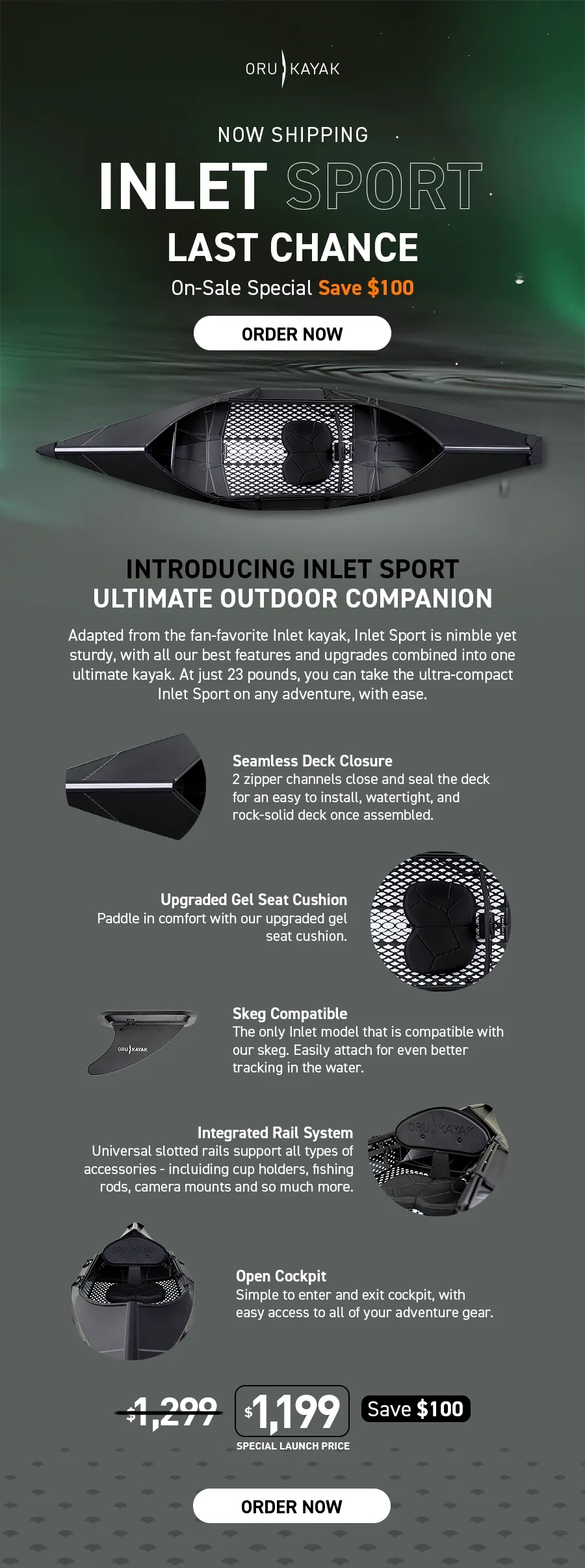 Now Shipping Inlet Sport: Your ultimate outdoor companion.  On-Sale Special: $100 Off