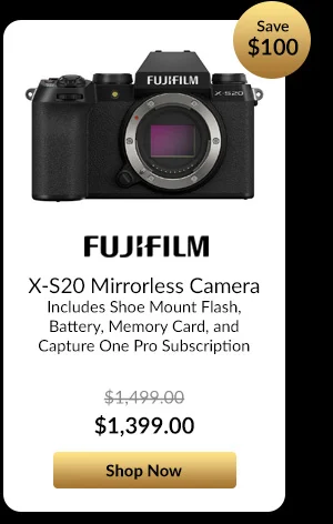 Fujifilm X-S20 Mirrorless Camera  Includes Shoe Mount Flash, Battery, Memory Card, and Capture One Pro Subscription