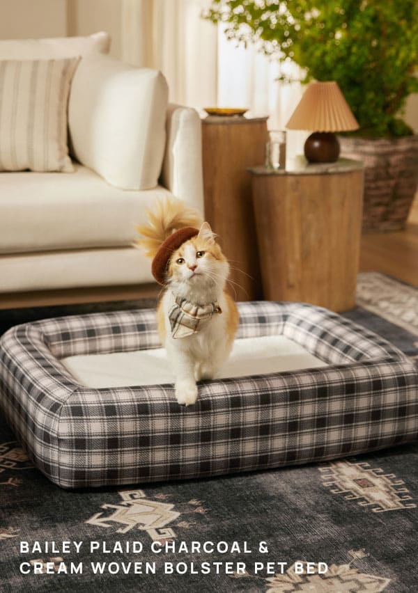 Bailey Plaid Charcoal & Cream Woven Bolster Pet Bed