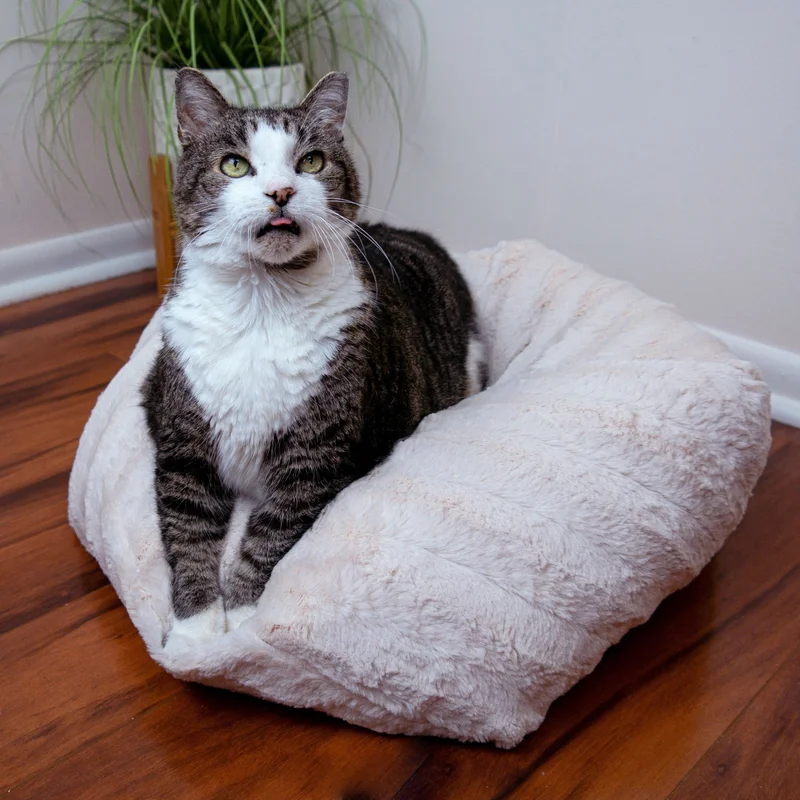 Image of Pearl Angora Luxe Pouf Cat Bed