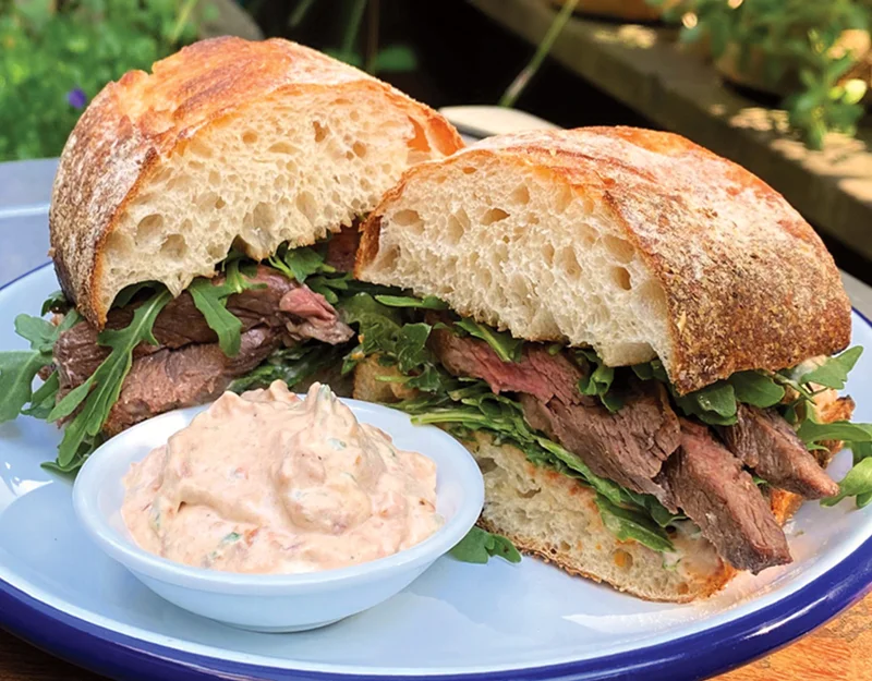 image of the Skirt Steak Sandwich with Arugula and Tomato Aioli