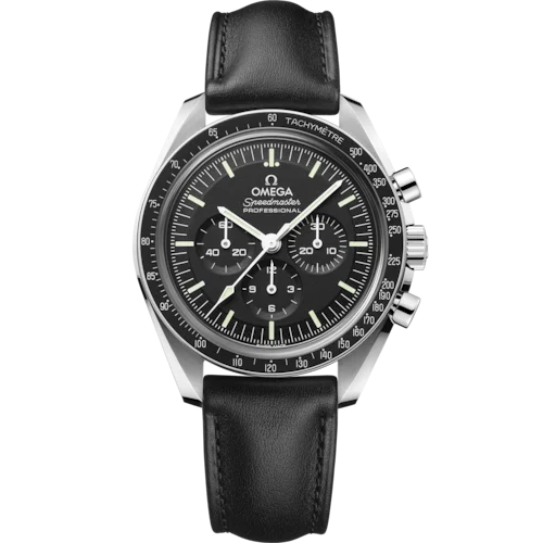 Speedmaster Moonwatch Professional 42 mm, steel on leather strap - black dial