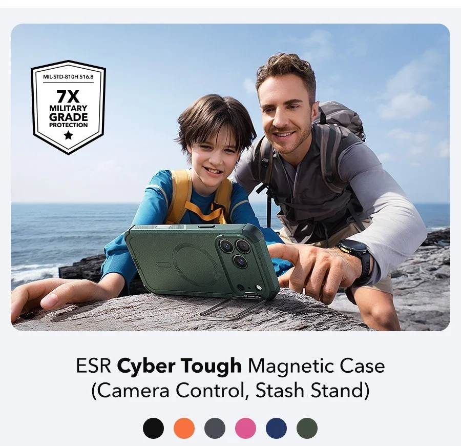 ESR Cyber Tough Magnetic Case (Camera Control, Stash Stand)