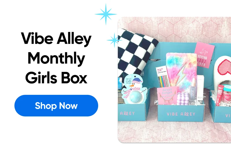 Vibe Alley Monthly Girls Box. Shop Now Button