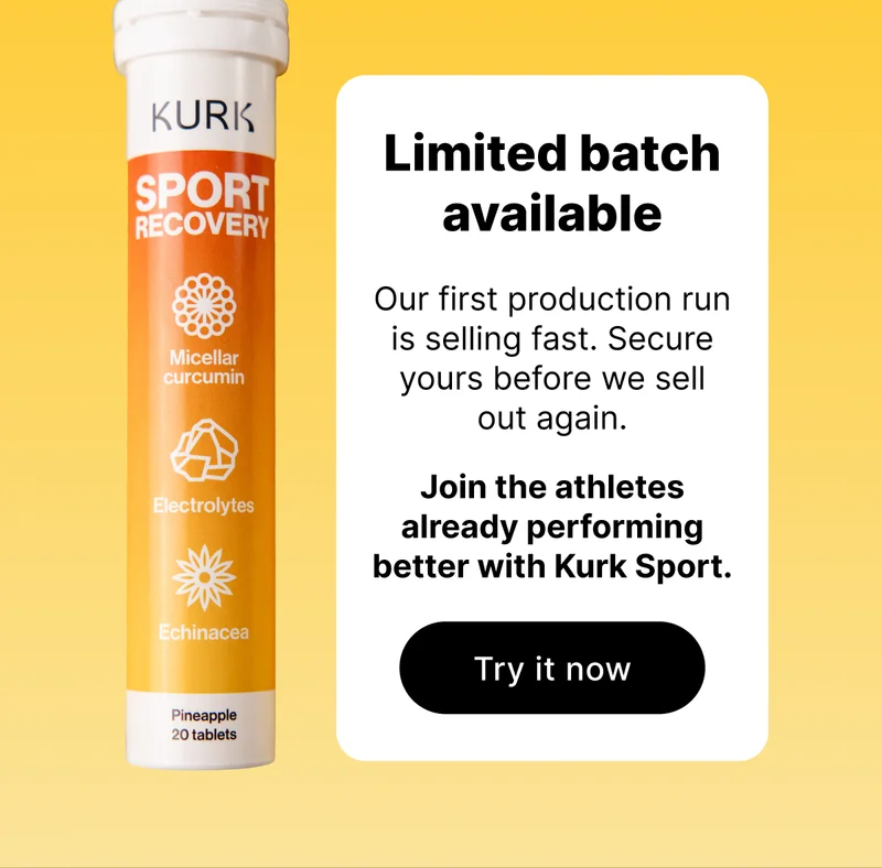 Limited batch available | Our first production run is selling fast. Secure yours before we sell out again. | Join the athletes already performing better with Kurk Sport. [TRY IT NOW]
