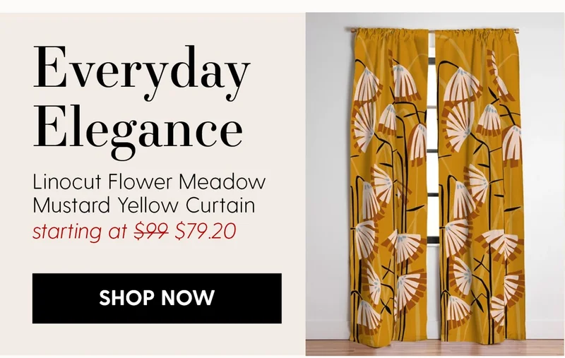 Linocut flower meadow mustard yellow Curtain