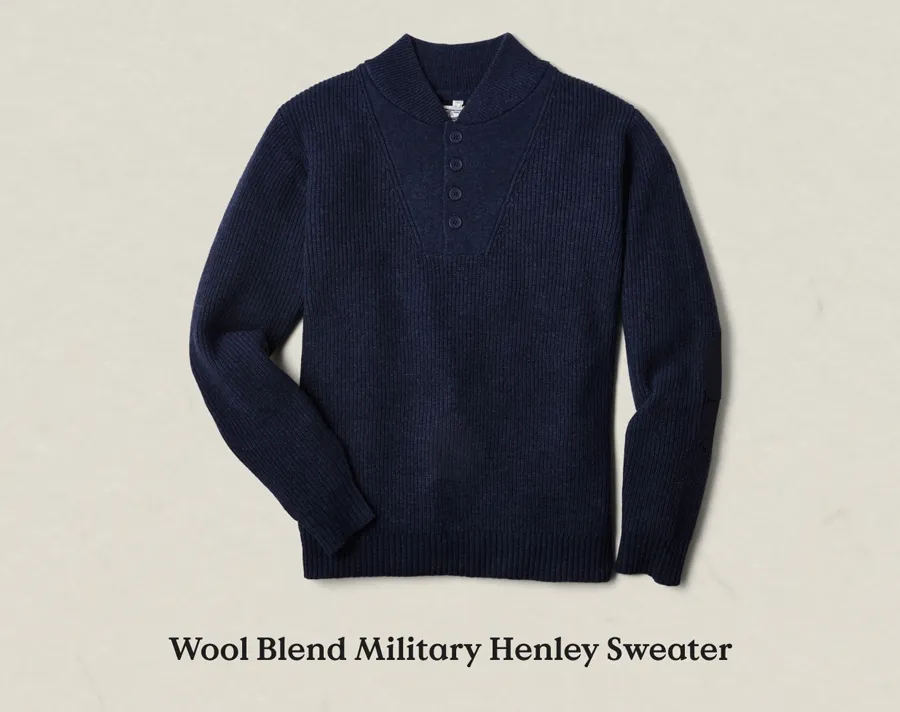 Wool Blend Military Henley Sweater