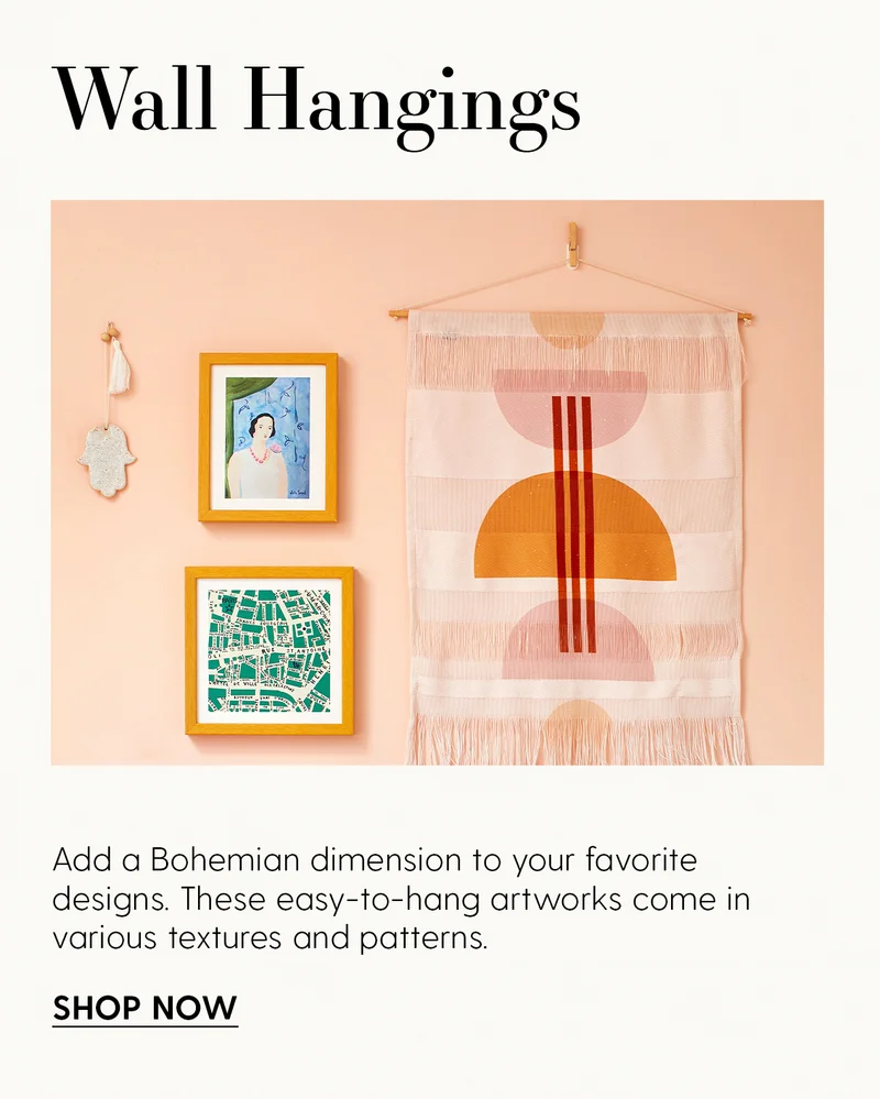 Wall Hangings | Add a Bohemian dimension to your favorite designs. These easy-to-hang artworks come in various textures and patterns. | Shop Now