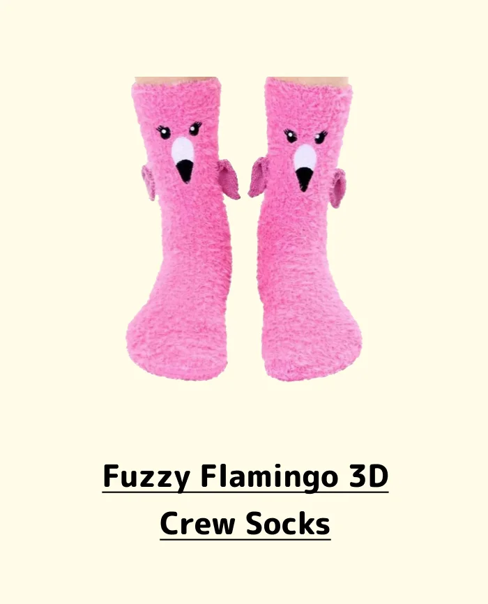 Fuzzy Flamingo 3D Crew Socks