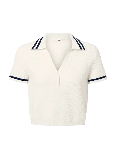 Tennis Club Sweater Knit Cropped Polo