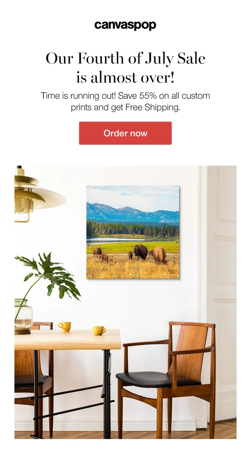 Our Fourth of July Sale is almost over! Time is running out! Save 55% on all custom prints and get Free Shipping.