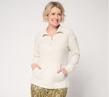 Belle Beach by Kim Gravel Sweatshirt Slub Sea Breeze Half Zip Top