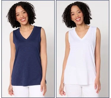 Belle by Kim Gravel Slub Knit Set of 2 V-Neck Tanks