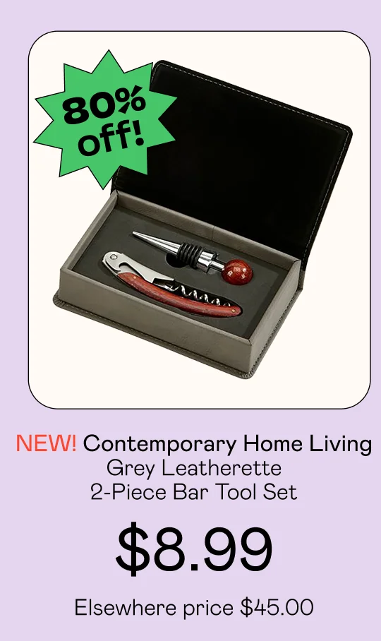 Grey Leatherette 2-Piece Bar Tool Set