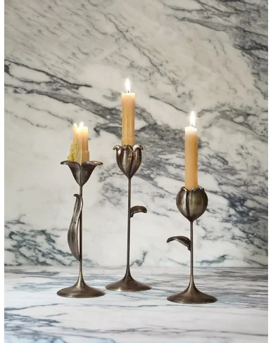 Olivia Floral Candlesticks (Set of 3) by Sarah Sherman Samuel-Antique Brass