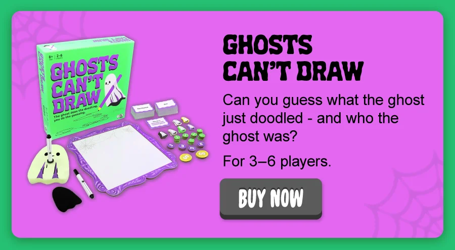 Ghosts Can't Draw: Can you guess what the ghost just doodled - and who the ghost was? For 3–6 players.