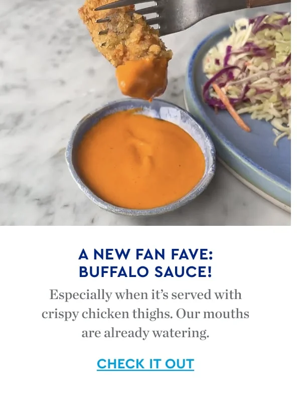 A NEW FAN FAVE: BUFFALO SAUCE! | Especially when its served with crispy chicken thighs. Our mouths are already watering. | CHECK IT OUT