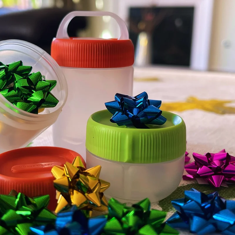 small stax containers with bows