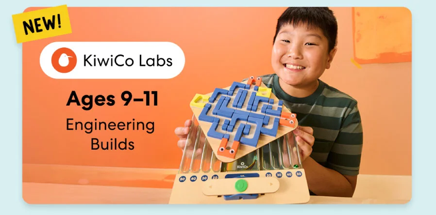 Boy building an engineering project from KiwiCo Labs, suitable for ages 9–11. Perfect for exploring engineering concepts.