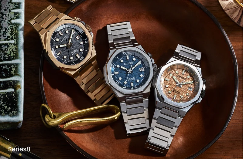 Three Series8 watches on a tableop