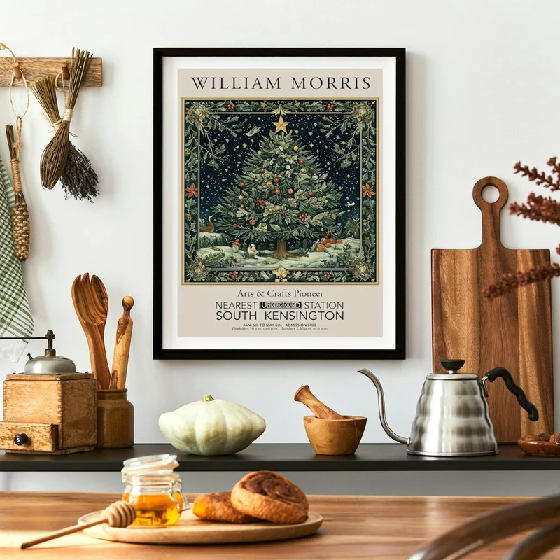 Image of William Morris Prints Christmas Tree Fabric Gift Winter Vintage Art Print